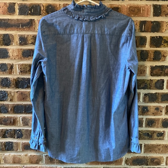 NWOT J.Crew Classic reimagined 100% cotton ruffled collar chambray button up top - Picture 5 of 8
